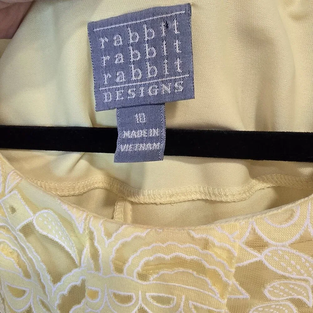 Rabbit Design 3/4 Bell Sleeve Abstract Lace Fit & Flare Dress 10 Yellow - Picture 4 of 8